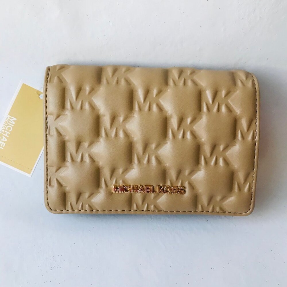 MICHAEL KORS JET SET MD Slim Wallet Camel  MK LOGO ID window  Zip Coin Pocket